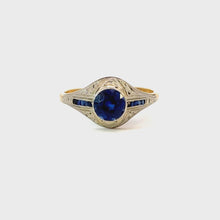 Load and play video in Gallery viewer, Art Deco Geometric Sapphire Ring in 18K Yellow & White Gold