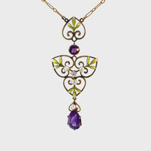 Load and play video in Gallery viewer, Rare Art Nouveau Suffragette Pendant - 14K Gold & Enamel