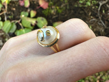 Load image into Gallery viewer, Whimisical Pearl & Sapphire 'Emoji' Ring in 18K Yellow Gold