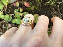 Load image into Gallery viewer, Whimisical Pearl & Sapphire 'Emoji' Ring in 18K Yellow Gold