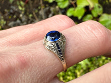 Load image into Gallery viewer, Art Deco Geometric Sapphire Ring in 18K Yellow & White Gold