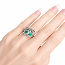 Load image into Gallery viewer, Late Victorian Double Heart Emerald &amp; Diamond Ring
