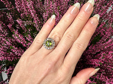 Load image into Gallery viewer, Late Victorian Green Paste Cluster Ring with Pink-Tinted Diamond Accent
