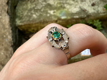 Load image into Gallery viewer, ART DECO EMERALD AND DIAMOND RING IN 18KT WHITE GOLD
