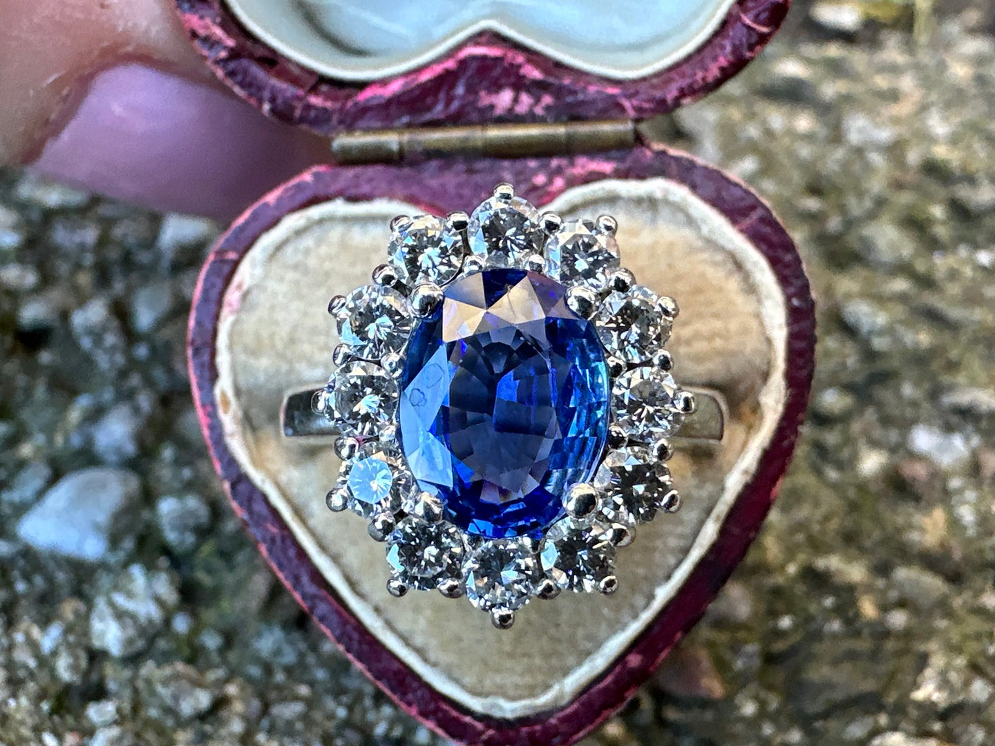 -RESERVED- NATURAL SAPPHIRE AND DIAMOND DIANA RING IN 18KT WHITE GOLD