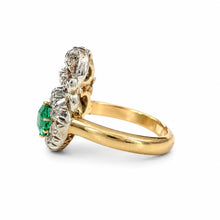 Load image into Gallery viewer, Late Victorian Double Heart Emerald &amp; Diamond Ring
