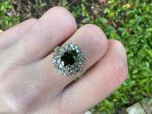 Load image into Gallery viewer, VINTAGE GREEN SAPPHIRE AND DIAMOND DOUBLE HALO RING
