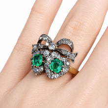 Load image into Gallery viewer, Late Victorian Double Heart Emerald &amp; Diamond Ring
