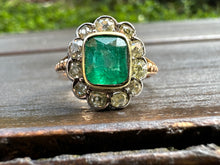 Load image into Gallery viewer, ANTIQUE EMERALD AND DIAMOND CLUSTER RING
