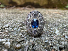 Load image into Gallery viewer, -RESERVED- ART DECO SAPPHIRE AND DIAMOND NAVETTE RING IN 18KT WHITE GOLD
