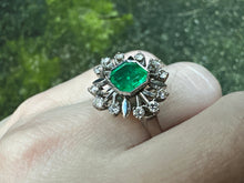 Load image into Gallery viewer, EMERALD AND DIAMOND FLORAL RING IN 18KT WHITE GOLD
