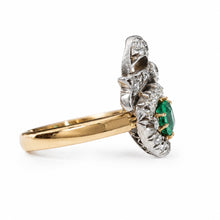 Load image into Gallery viewer, Late Victorian Double Heart Emerald &amp; Diamond Ring

