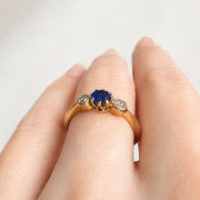 Load image into Gallery viewer, Antique French Natural Sapphire &amp; Diamond Ring in 18K Gold
