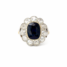 Load image into Gallery viewer, Edwardian Sapphire &amp; Diamond Cluster Ring – Antique Platinum &amp; Gold
