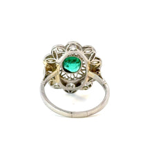 Load image into Gallery viewer, Edwardian Platinum Ring - 1.10ct Colombian Emerald &amp; Old Cut Diamonds in an Intricate Filigree Setting
