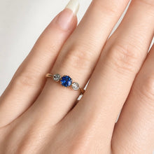 Load image into Gallery viewer, Antique French Natural Sapphire &amp; Diamond Ring in 18K Gold
