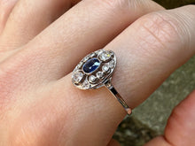 Load image into Gallery viewer, -RESERVED- ART DECO SAPPHIRE AND DIAMOND NAVETTE RING IN 18KT WHITE GOLD
