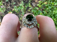 Load image into Gallery viewer, VINTAGE GREEN SAPPHIRE AND DIAMOND DOUBLE HALO RING
