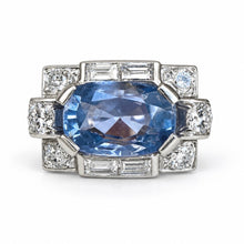 Load image into Gallery viewer, French Art Deco 5ct Unheated Burmese Sapphire &amp; Diamond Platinum Ring
