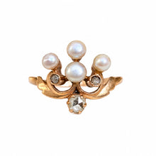 Load image into Gallery viewer, Late Victorian 18k Gold Pearl and Rose-Cut Diamond Tiara Ring, Circa 1900
