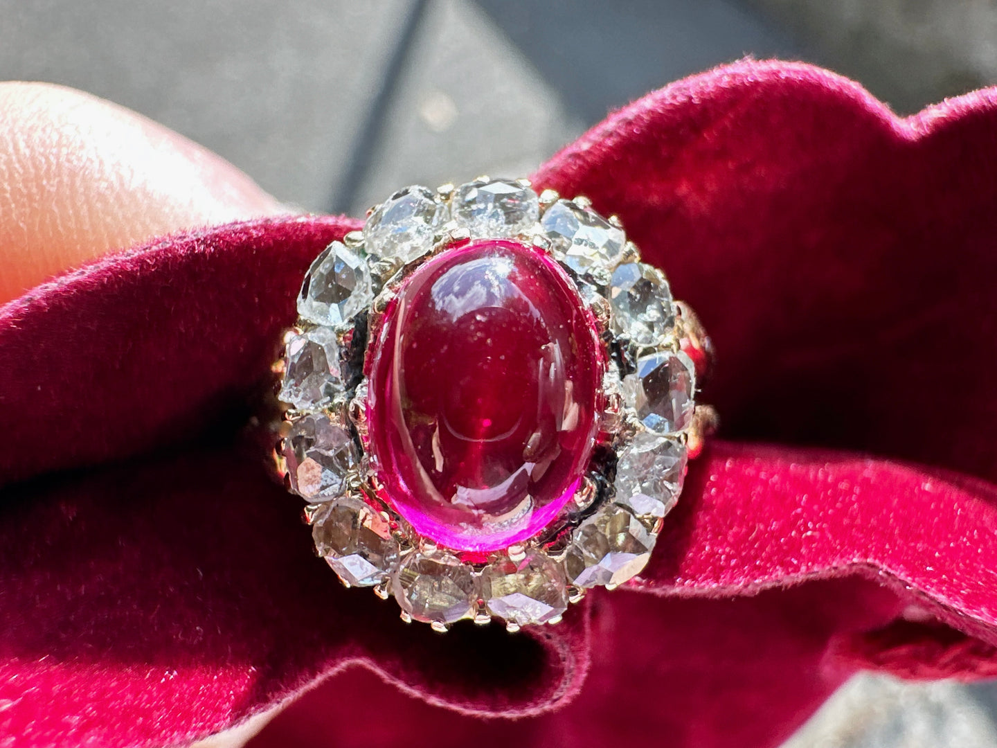 ANTIQUE TOURMALINE AND DIAMOND CLUSTER RING