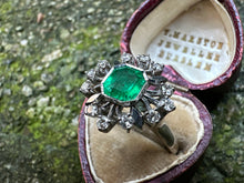 Load image into Gallery viewer, EMERALD AND DIAMOND FLORAL RING IN 18KT WHITE GOLD
