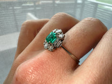 Load image into Gallery viewer, Vintage Colombian Emerald &amp; Diamond Ring in 18k White Gold

