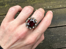 Load image into Gallery viewer, Italian 1930s Garnet &amp; Rose-Cut Diamond Margherita Ring in 18k Gold
