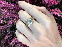 Load image into Gallery viewer, Vintage Aquamarine &amp; Diamond Ring in 18k Yellow Gold
