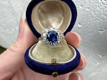 Load image into Gallery viewer, NATURAL SAPPHIRE AND DIAMOND CLUSTER RING IN 18KT WHITE GOLD
