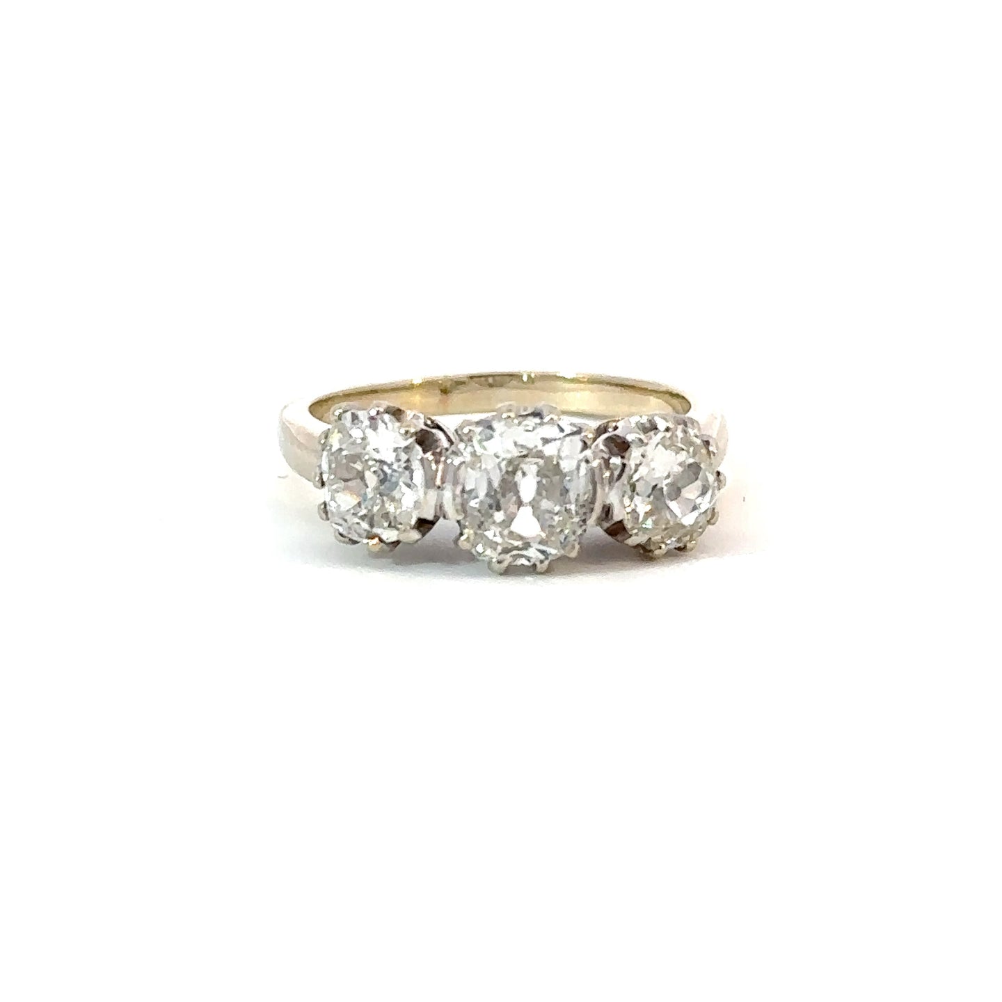 Stunning Old Cut Diamond Trilogy Ring - 18K White Gold