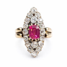 Load image into Gallery viewer, Victorian Burmese Ruby &amp; Diamond Navette Cluster Ring
