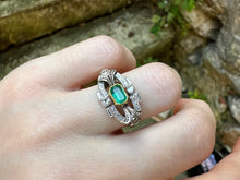 Load image into Gallery viewer, ART DECO EMERALD AND DIAMOND RING IN 18KT WHITE GOLD
