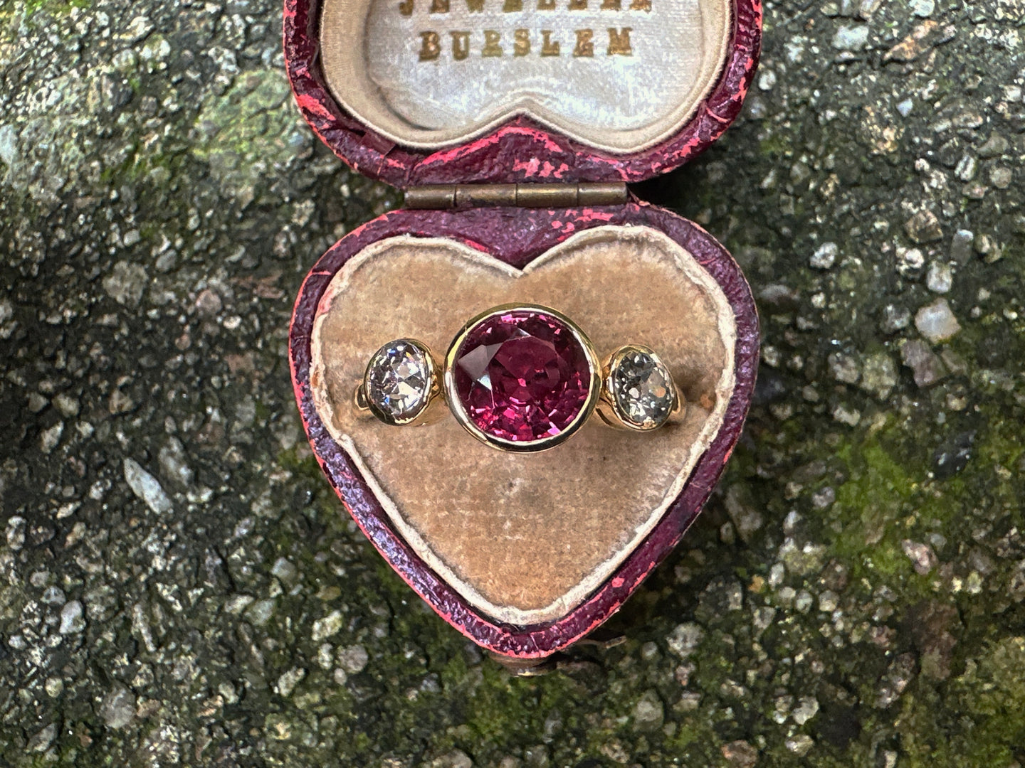 VINTAGE NATURAL RUBY AND DIAMOND TRILOGY RING