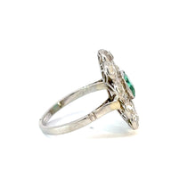 Load image into Gallery viewer, Edwardian Platinum Ring - 1.10ct Colombian Emerald &amp; Old Cut Diamonds in an Intricate Filigree Setting
