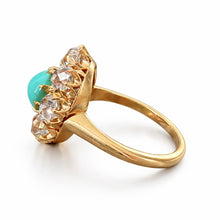 Load image into Gallery viewer, Antique Turquoise &amp; Diamond Cluster Ring in 18kt Gold c.1890
