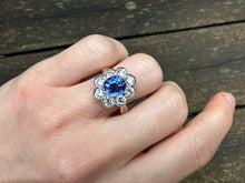 Load image into Gallery viewer, GIA Certified 4.51ctw Unheated Ceylon Sapphire &amp; Diamond Cluster Ring
