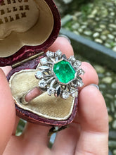 Load image into Gallery viewer, EMERALD AND DIAMOND FLORAL RING IN 18KT WHITE GOLD
