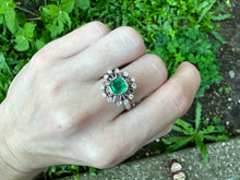 Load image into Gallery viewer, EMERALD AND DIAMOND FLORAL RING IN 18KT WHITE GOLD
