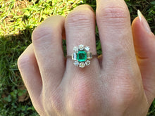 Load image into Gallery viewer, Vintage Colombian Emerald &amp; Diamond Ring in 18k White Gold
