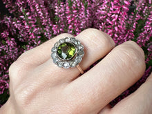 Load image into Gallery viewer, Late Victorian Green Paste Cluster Ring with Pink-Tinted Diamond Accent
