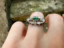 Load image into Gallery viewer, ART DECO EMERALD AND DIAMOND RING IN 18KT WHITE GOLD
