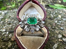 Load image into Gallery viewer, EMERALD AND DIAMOND FLORAL RING IN 18KT WHITE GOLD
