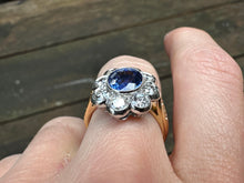 Load image into Gallery viewer, GIA Certified 4.51ctw Unheated Ceylon Sapphire &amp; Diamond Cluster Ring
