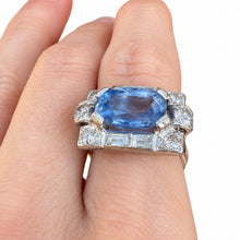 Load image into Gallery viewer, French Art Deco 5ct Unheated Burmese Sapphire &amp; Diamond Platinum Ring
