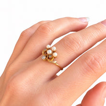 Load image into Gallery viewer, Late Victorian 18k Gold Pearl and Rose-Cut Diamond Tiara Ring, Circa 1900
