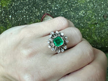 Load image into Gallery viewer, EMERALD AND DIAMOND FLORAL RING IN 18KT WHITE GOLD
