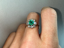 Load image into Gallery viewer, Vintage Colombian Emerald &amp; Diamond Ring in 18k White Gold
