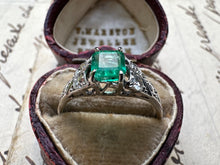Load image into Gallery viewer, ART DECO EMERALD AND DIAMOND RING IN PLATINUM
