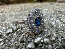 Load image into Gallery viewer, -RESERVED- ART DECO SAPPHIRE AND DIAMOND NAVETTE RING IN 18KT WHITE GOLD
